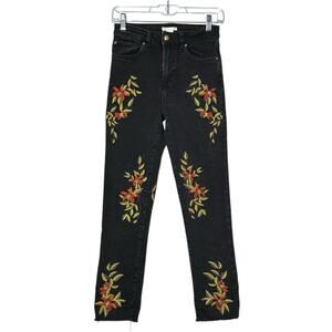 H&M black floral embroidered high rise  jeans size 4